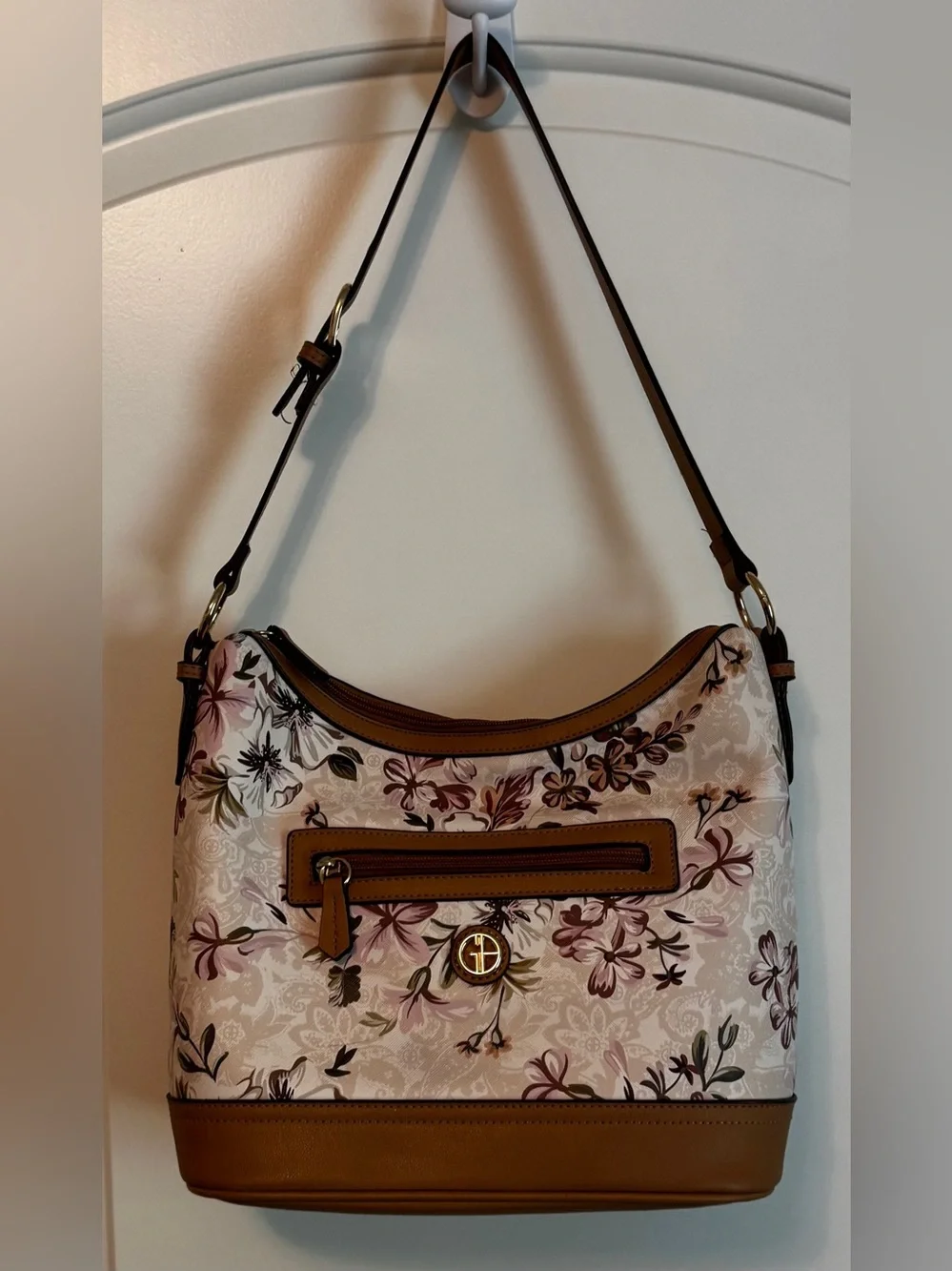 Giani Bernini Floral Print Shoulder Bag Blush Pink Brown Hobo Purse - Picture 3 of 13